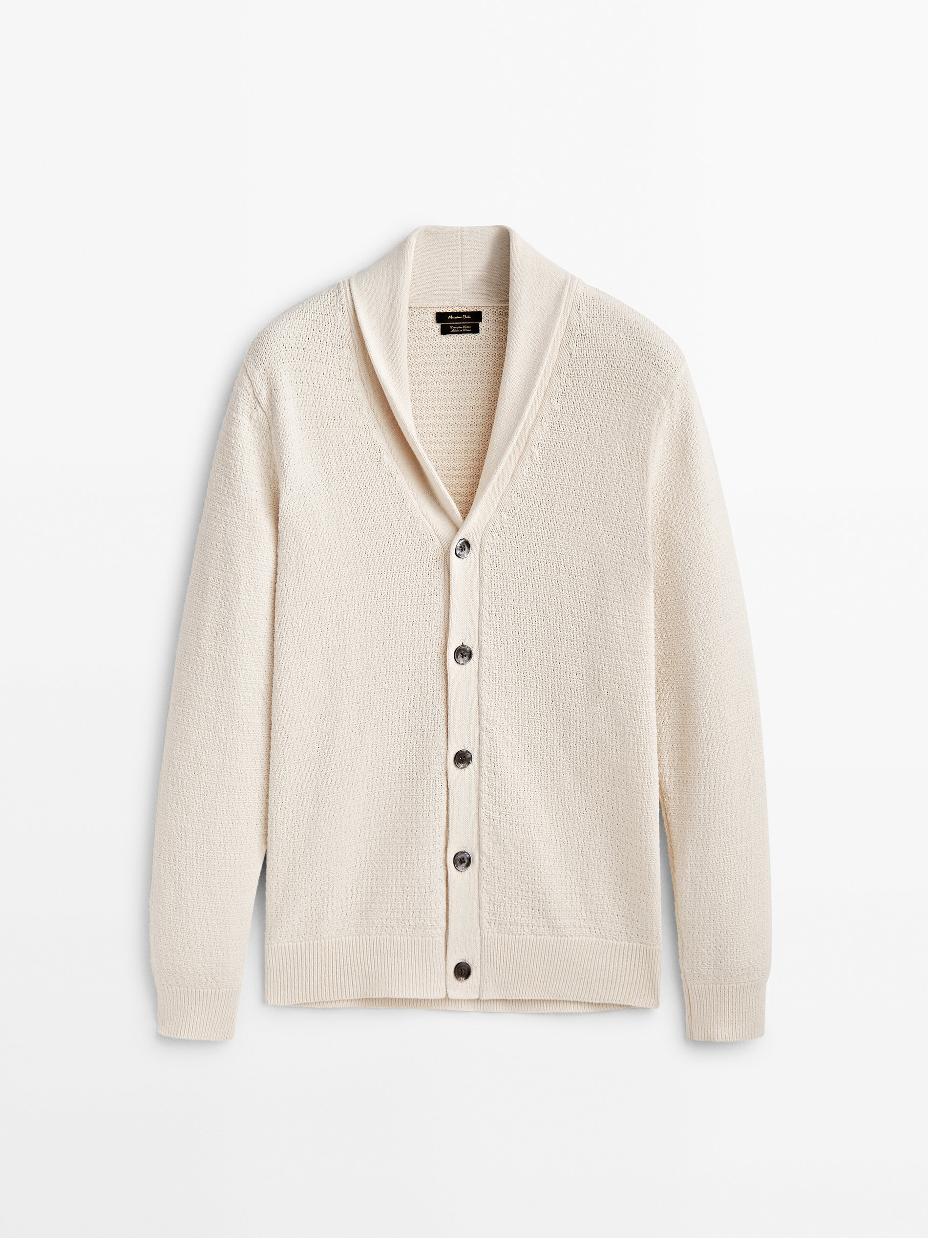 Cárdigan de punto estructura cuello chal - CRUDO