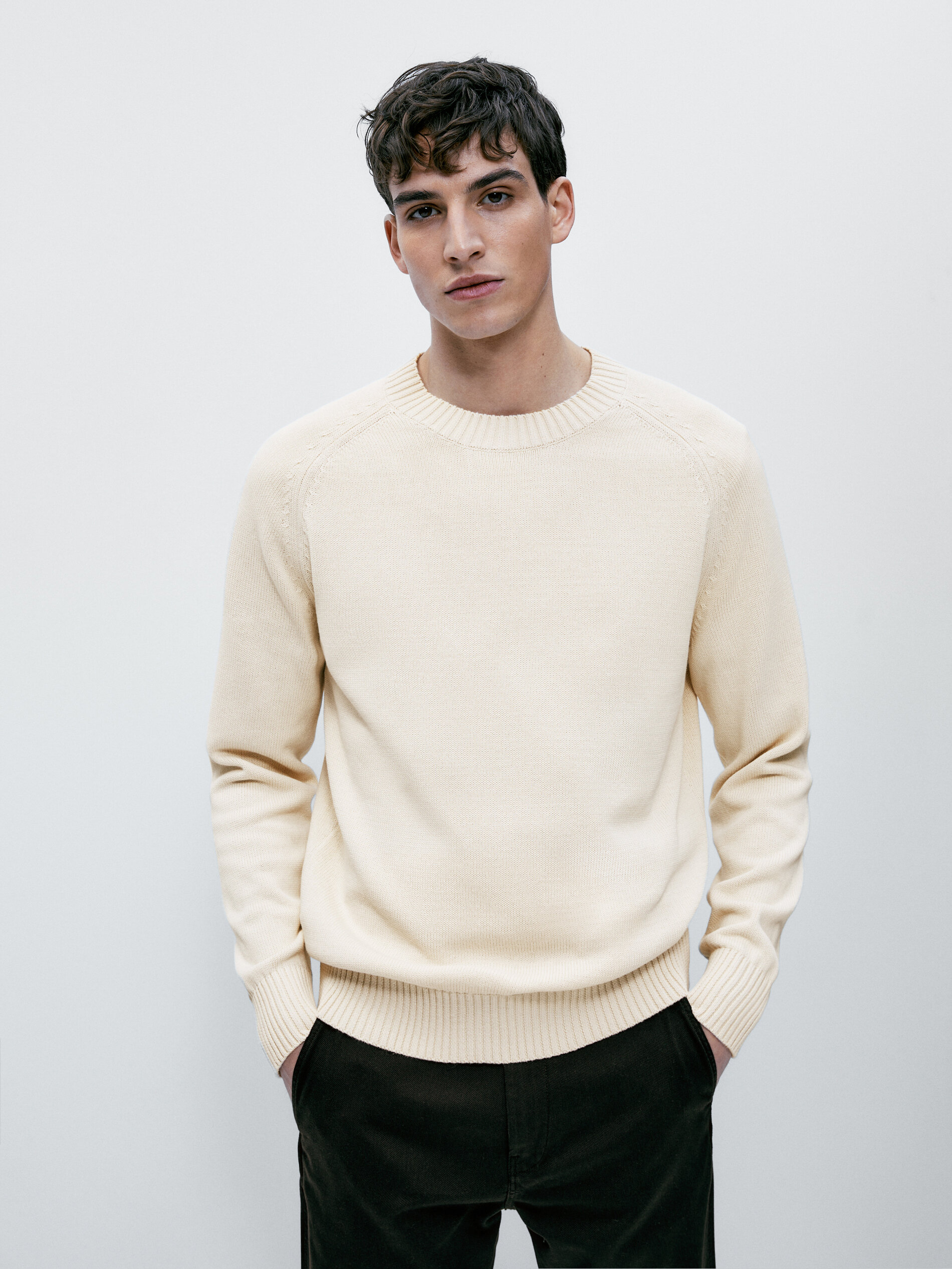 Jersey cuello redondo 100% algodon - Beige