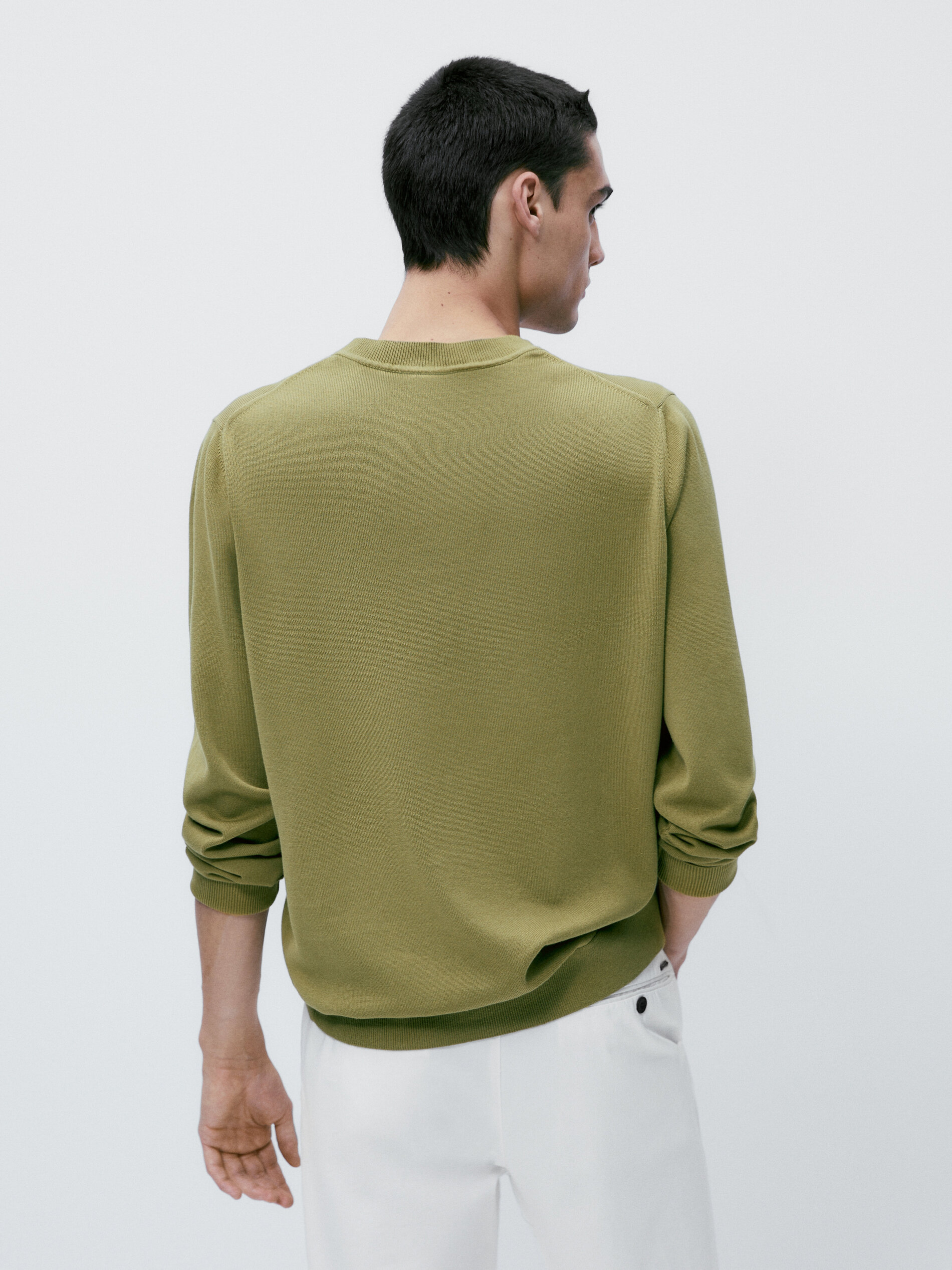 Jersey cuello pico algodon - Kaki