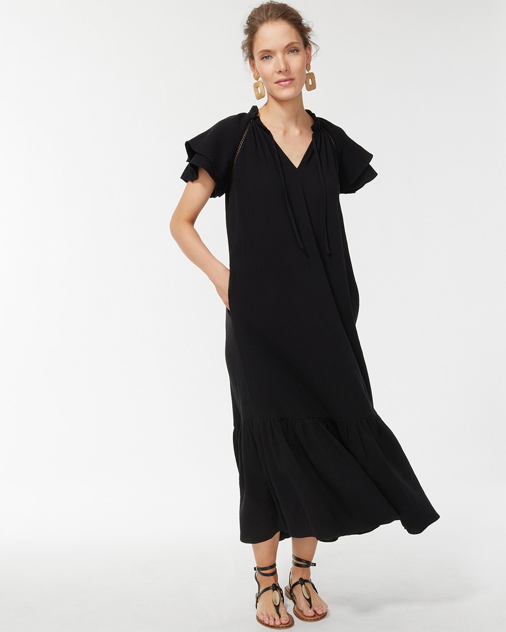 Black Gauze Midi Dress Black