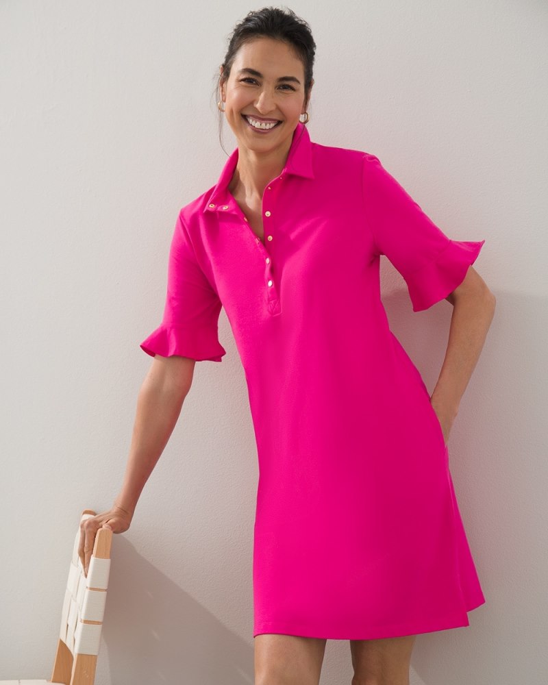 Zenergy UPF Ruffle Sleeve Polo Dress Haute Pink