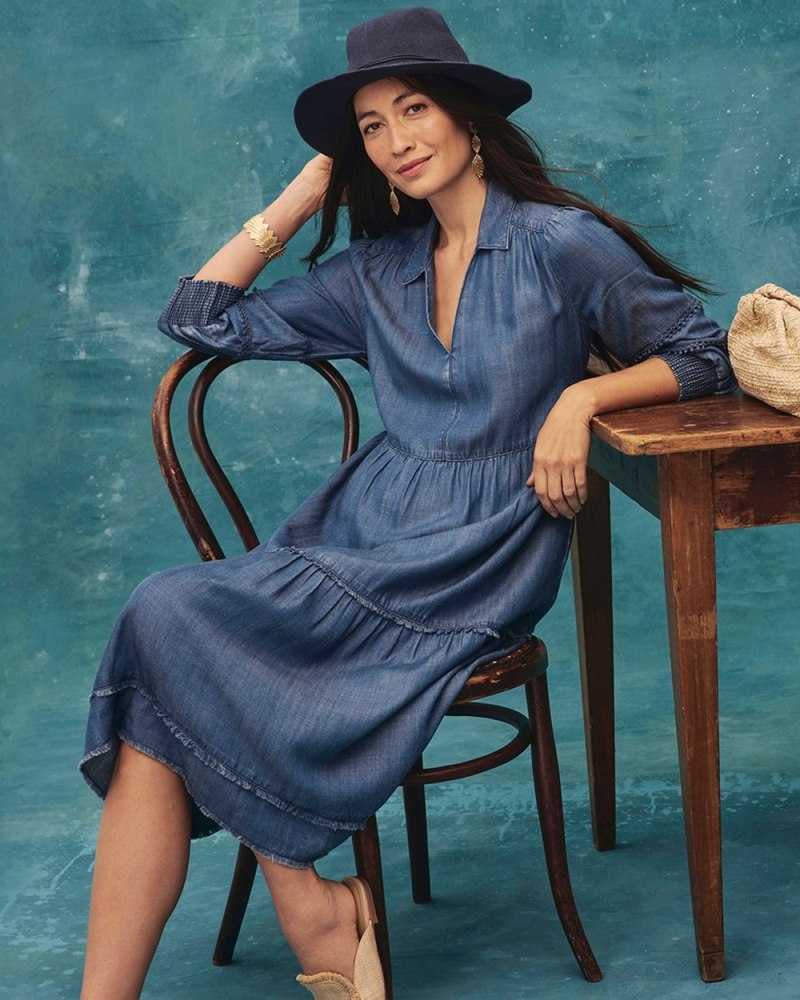 Tencel Fray Detail Tunic Dress Vintage Wash