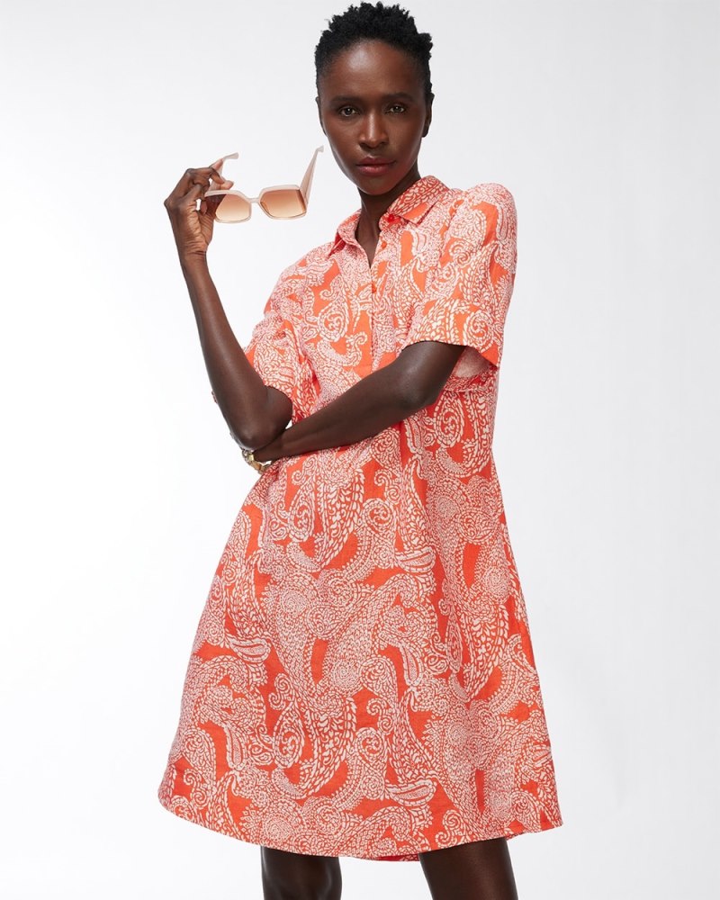 Linen Paisley Popover Dress Orange Blossom