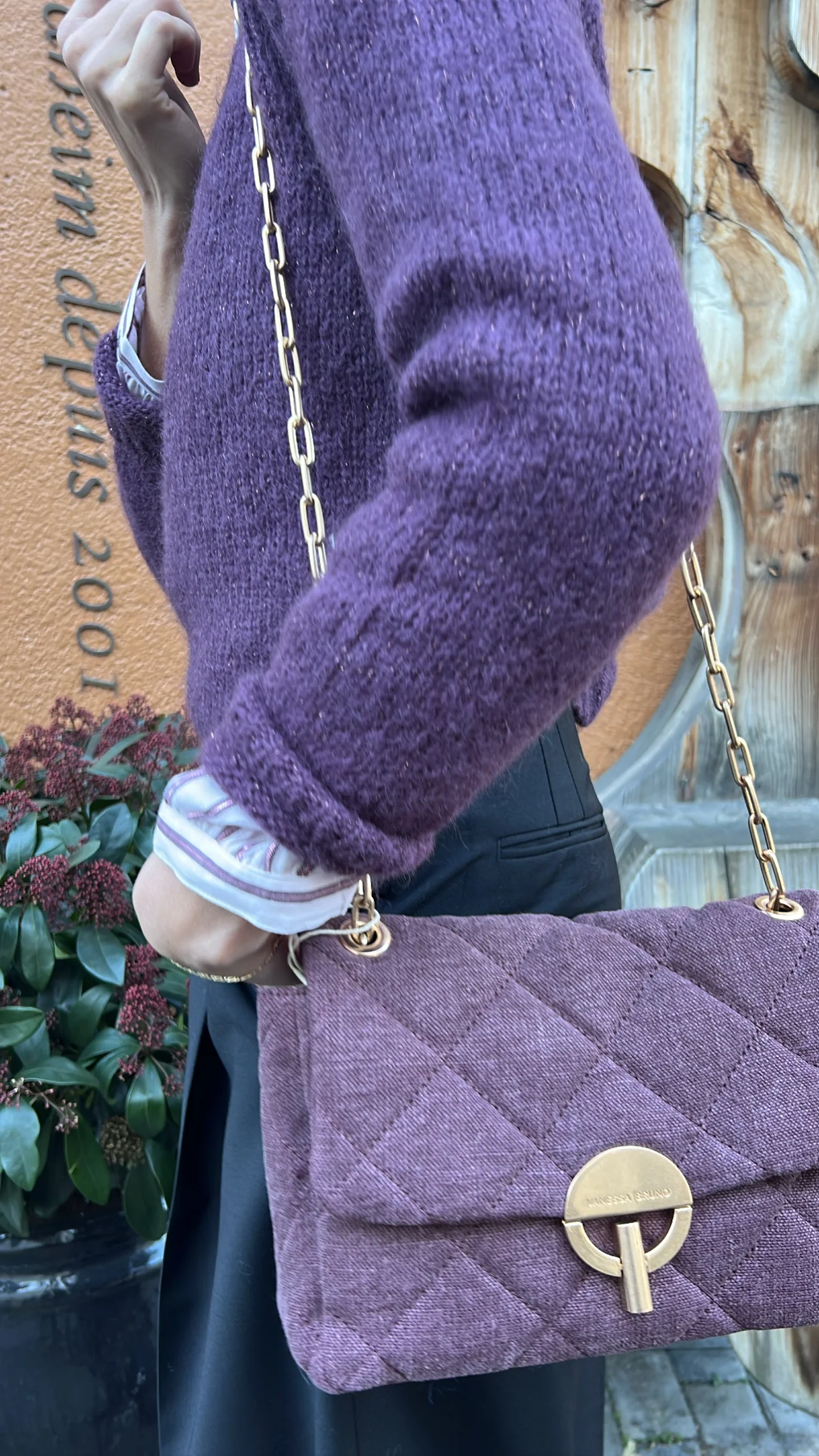 VANESSA BRUNO - Moon Bag Linen - Prune