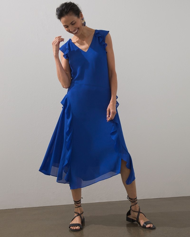 Chiffon Ruffle Midi Dress Rich Cobalt