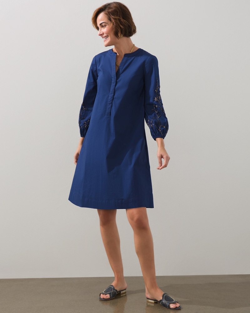 Applique Sleeve Short Dress Medieval Blue