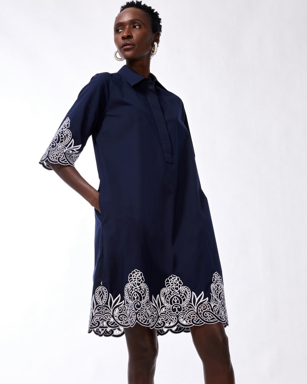 Eyelet Hem Raglan Dress Classic Navy