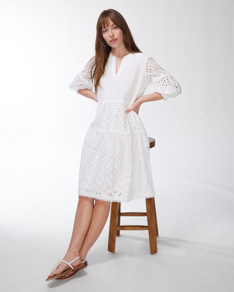 Eyelet Smocked Tiered Dress Alabaster