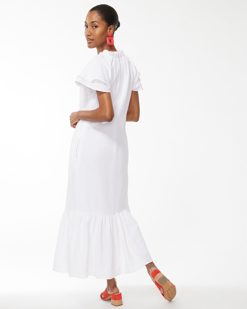 White Gauze Midi Dress Alabaster