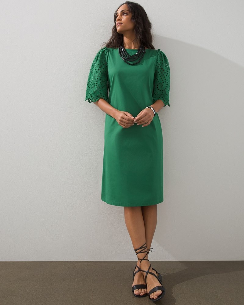 Poplin Eyelet Sleeve Shift Dress Jardin Green