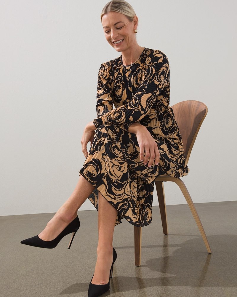 Black Label Floral Pleated Tier Dress Neutral Combo