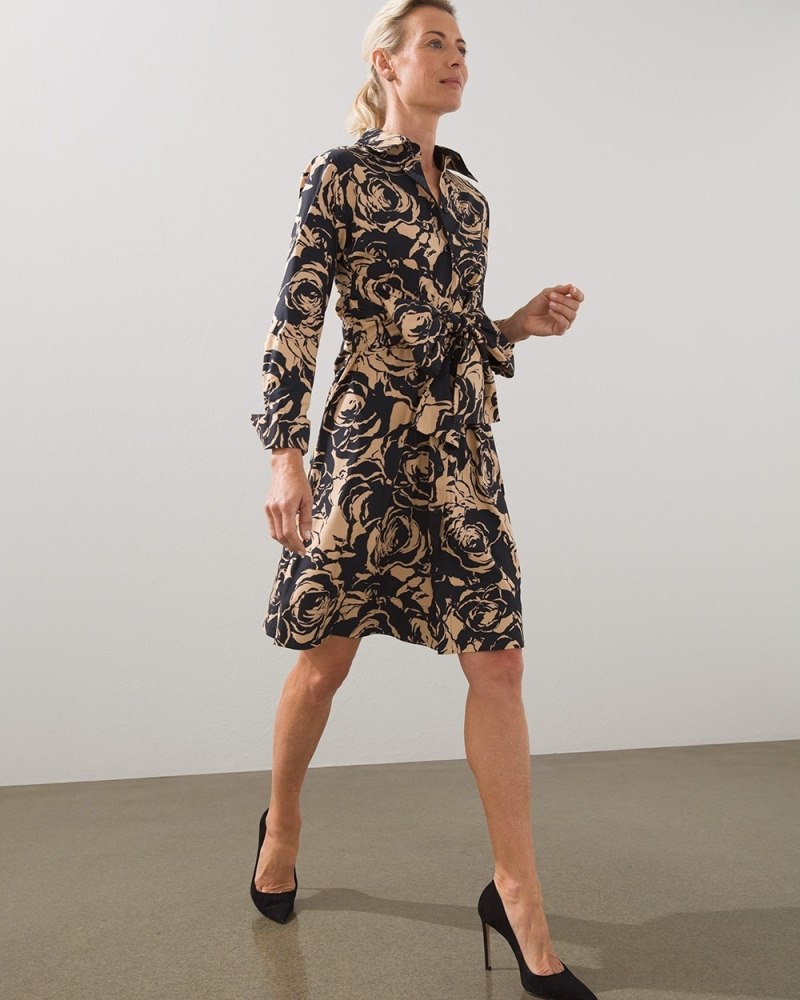 Black Label Floral Tie Front Dress Neutral Combo