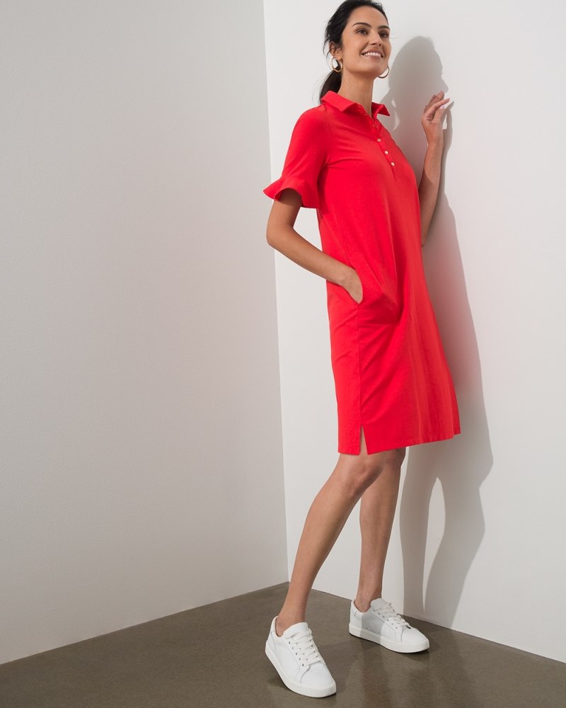 Zenergy UPF Ruffle Sleeve Polo Dress Flame Scarlet