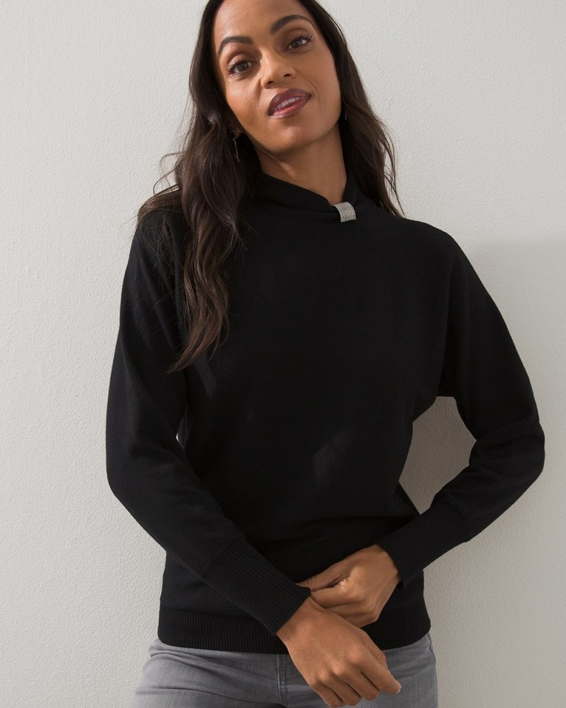 Caviar Bead Mock Neck Sweater Black