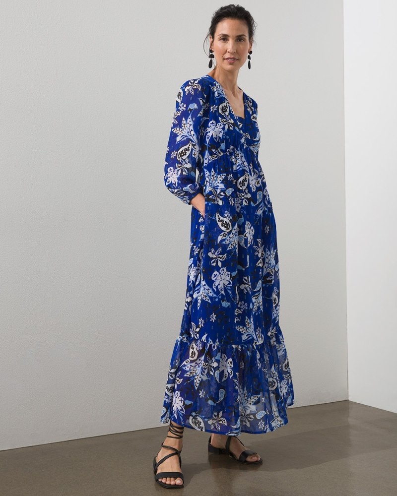 Floral Clip Dot Maxi Dress Rich Cobalt