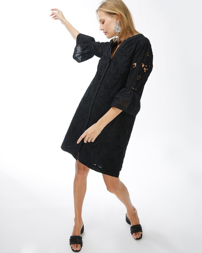 Lace Flounce Sleeve Dress Black