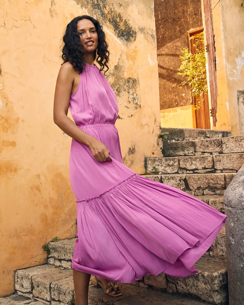 Ruched Crinkle Halter Dress Kalmia