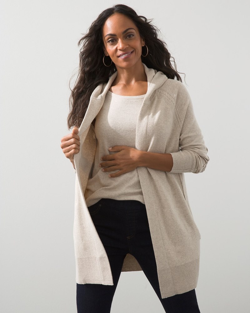 Zenergy Cotton-Cashmere Moto Cardi Natural Tan Heather