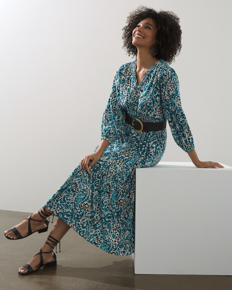 Braid Detail Paisley Midi Dress Turquoise