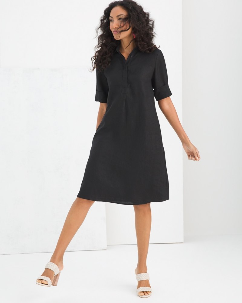 Linen Popover Dress Black