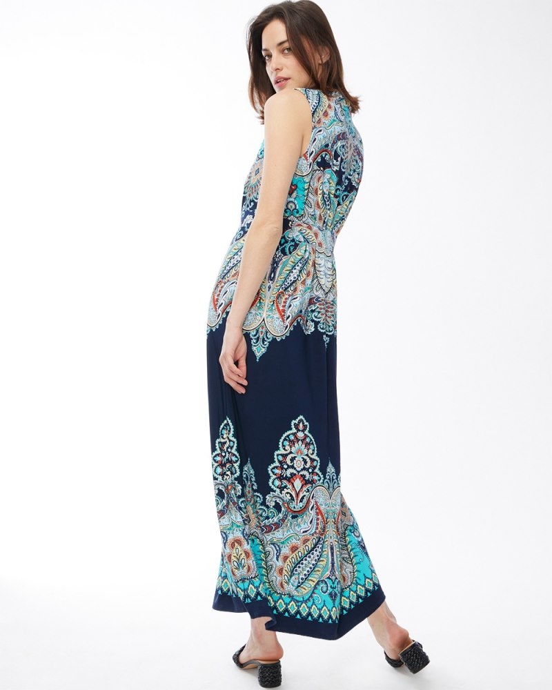 Paisley Print Maxi Dress Agua Azul