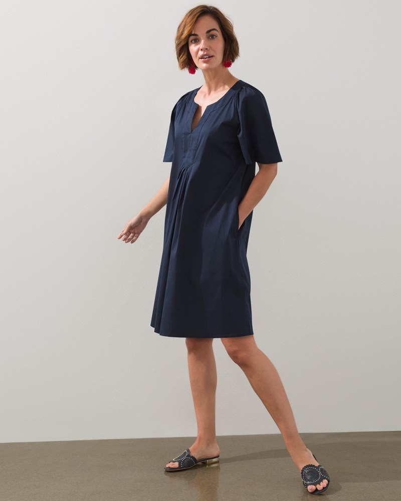 Poplin Flutter Sleeve A-line Dress Classic Navy