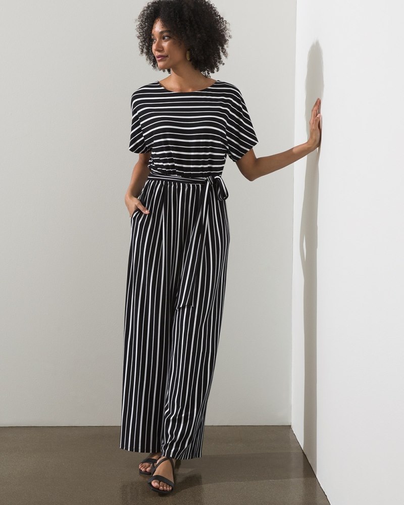 Stripe Short Sleeve Jumpsuit Black/White