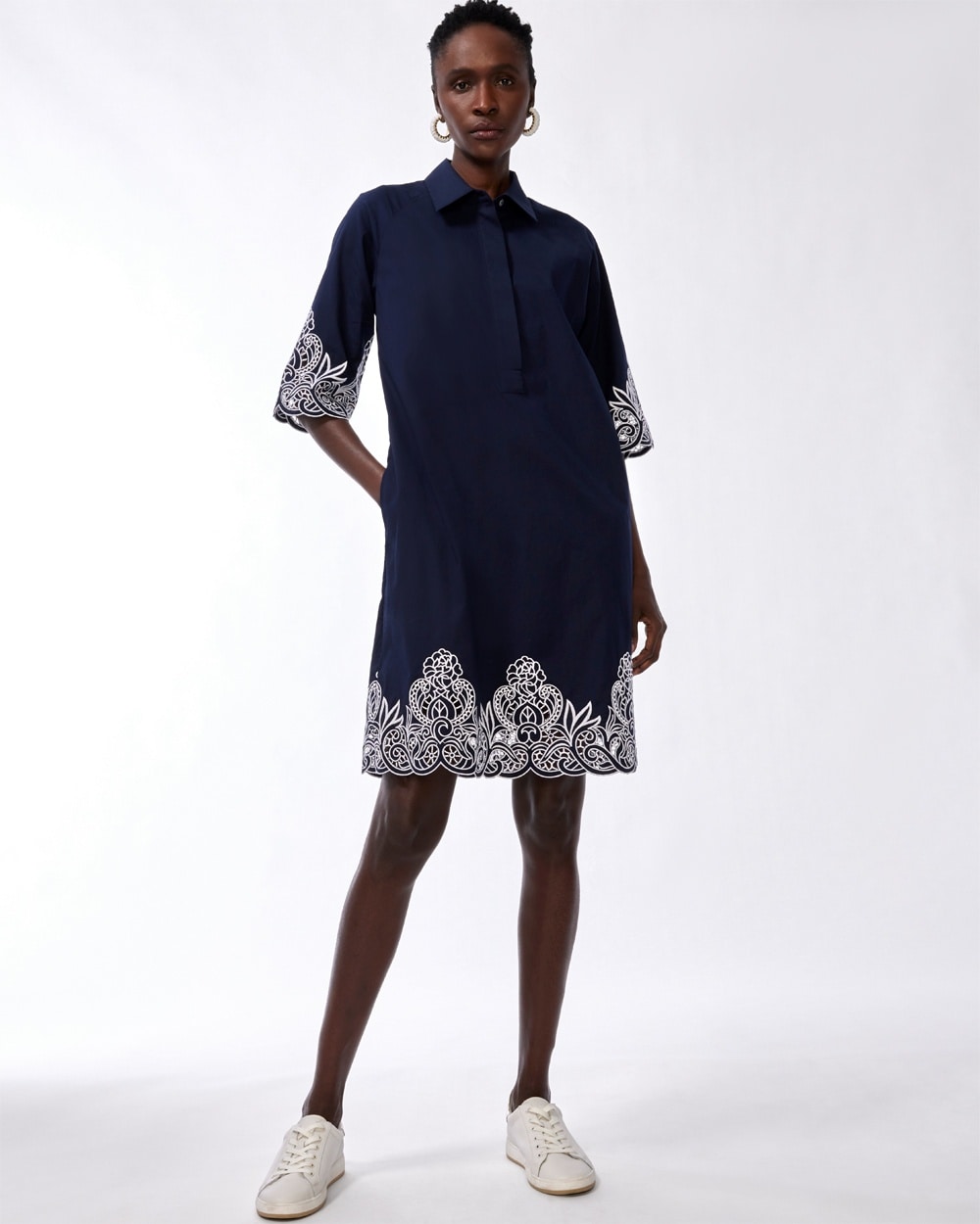 Eyelet Hem Raglan Dress Classic Navy