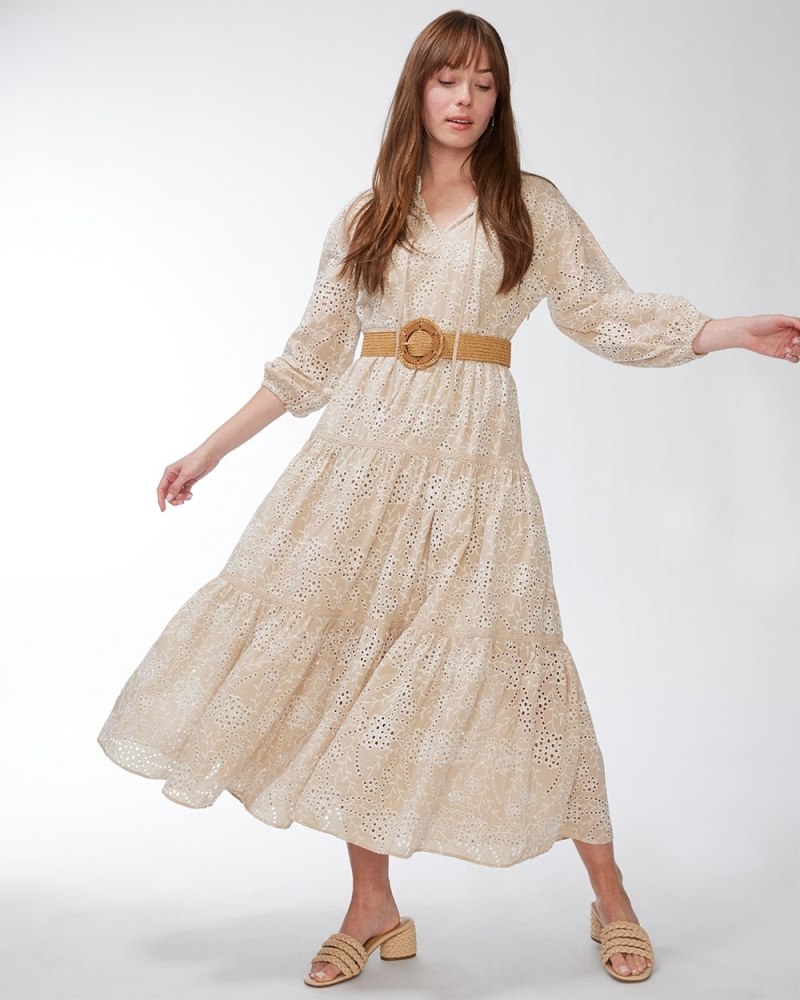 Ruffle Neck Tiered Dress Neutral