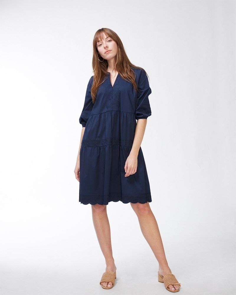 Embroidered Tiered Dress Classic Navy