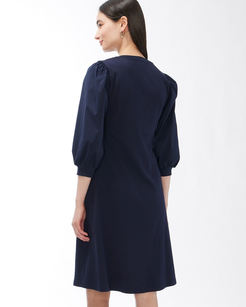 Knit Mix Bow Sleeve Henley Dress Black