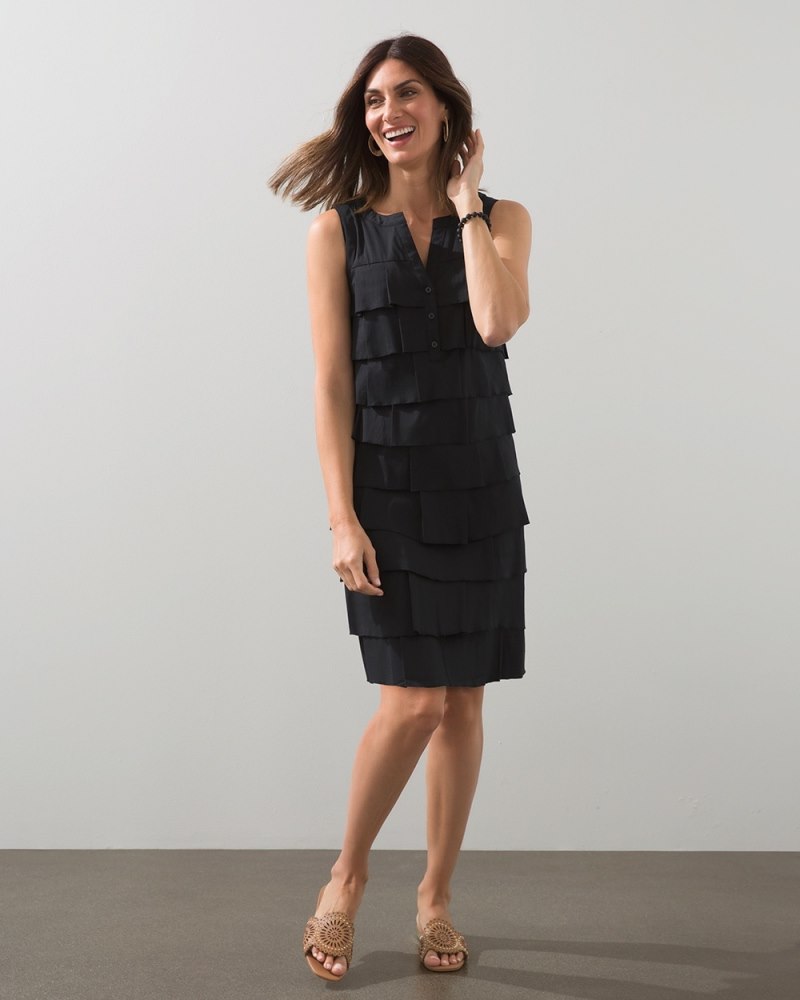 Multi-Tier Shift Dress Black