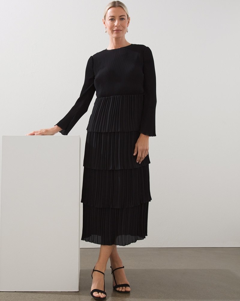 Black Label Pleated Tier Dress Black