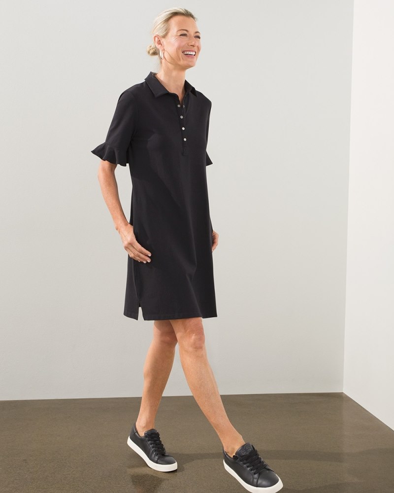 Zenergy UPF Ruffle Sleeve Polo Dress Black