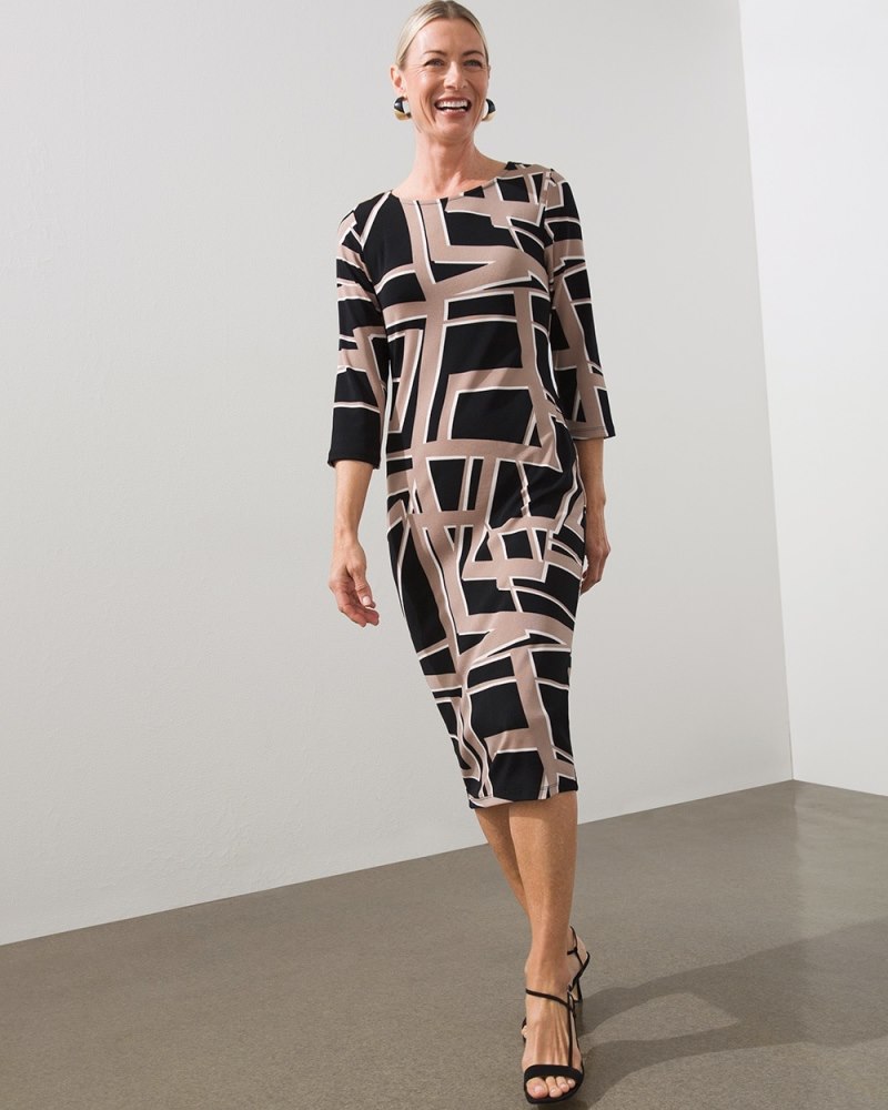 Travelers Abstract Print Classic Dress Black And Neutral