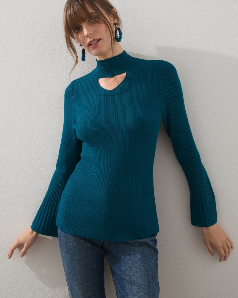 Cut Out Turtleneck Sweater Striking Teal