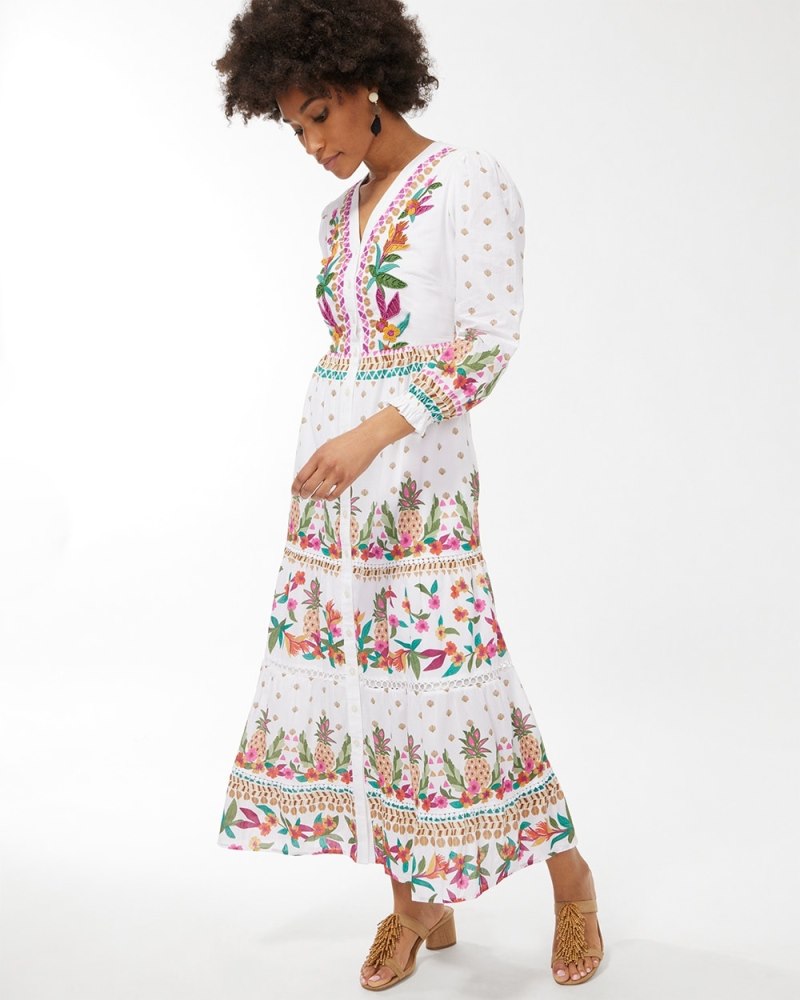 Y-Neck Balloon Sleeve Dress Alabaster