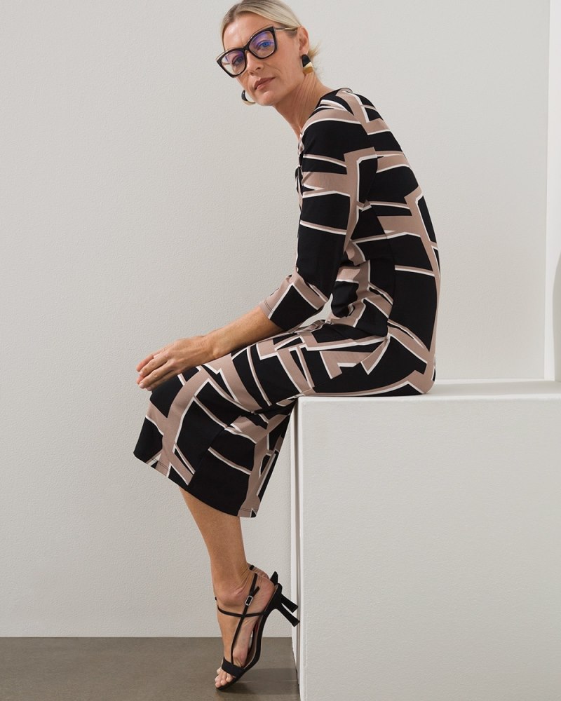 Travelers Abstract Print Classic Dress Black And Neutral