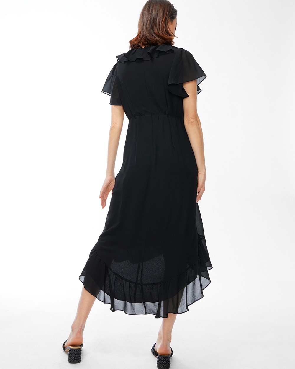 Faux Wrap Ruffle Dress Black