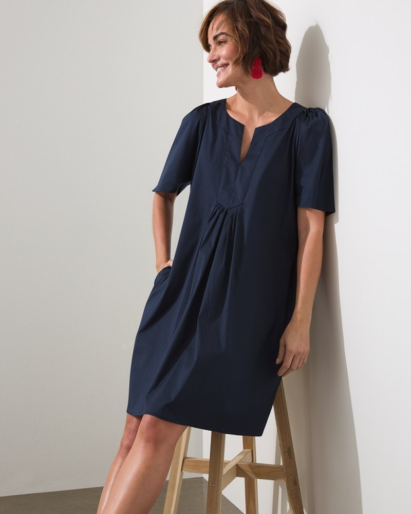 Poplin Flutter Sleeve A-line Dress Classic Navy