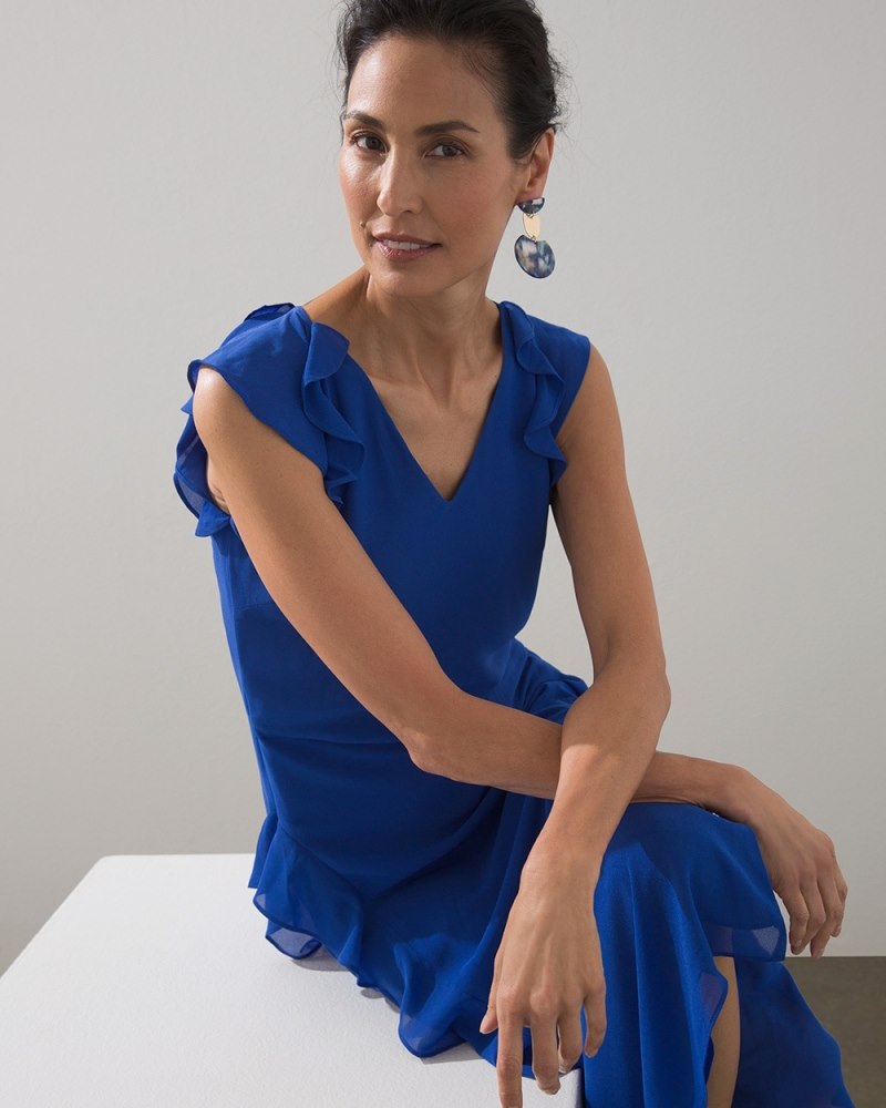 Chiffon Ruffle Midi Dress Rich Cobalt