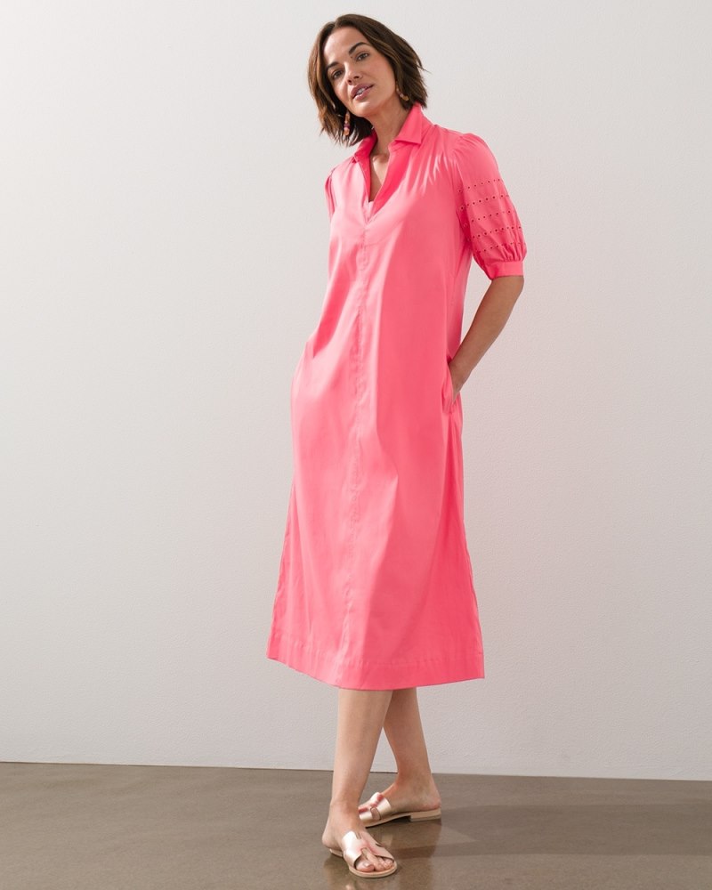 Eyelet Puff Sleeve Midi Dress Calypso Coral