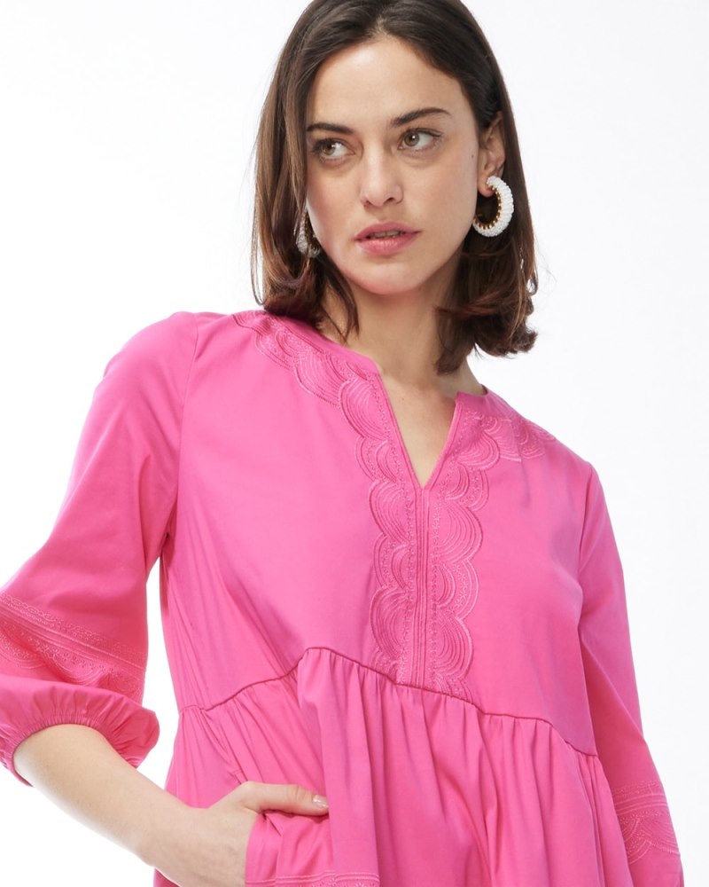 Embroidered Tiered Dress Fuchsia Rose