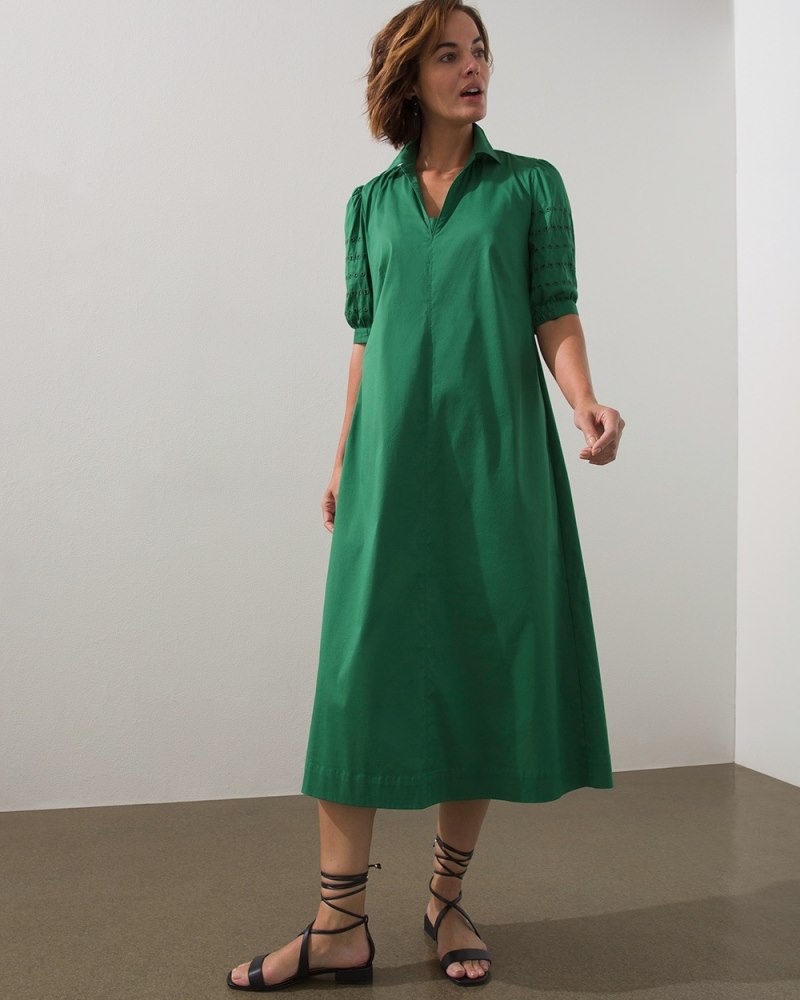 Eyelet Puff Sleeve Midi Dress Jardin Green