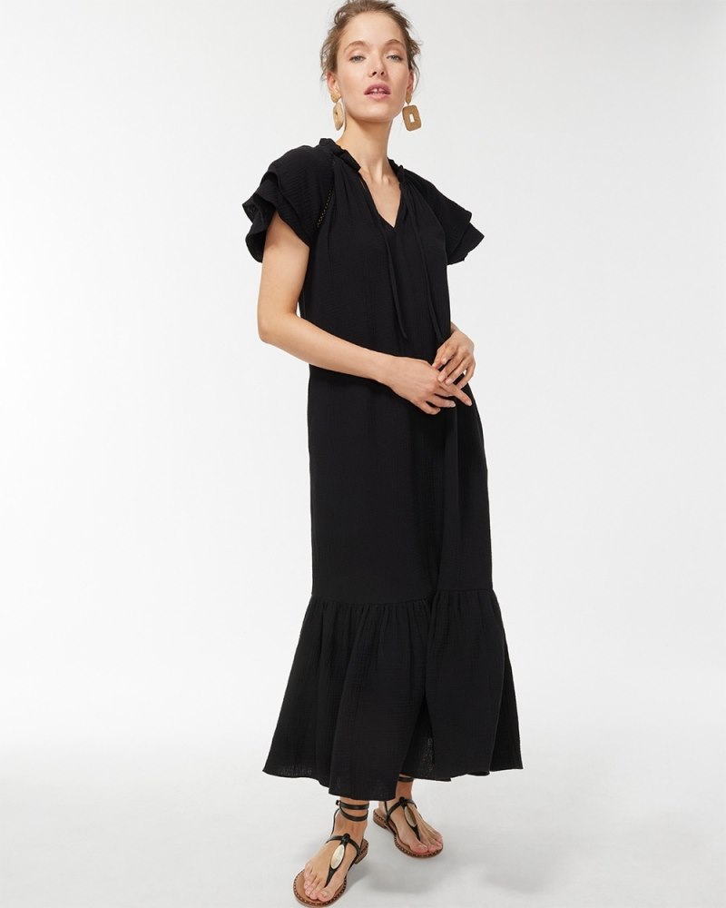 Black Gauze Midi Dress Black