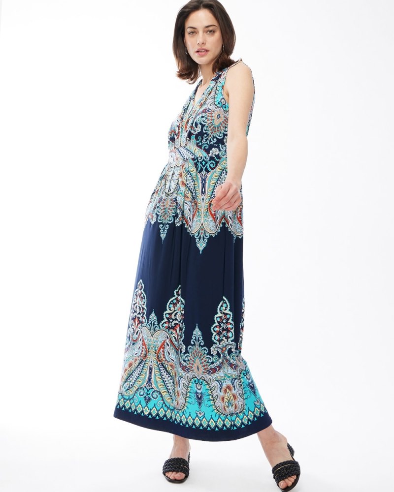 Paisley Print Maxi Dress Agua Azul