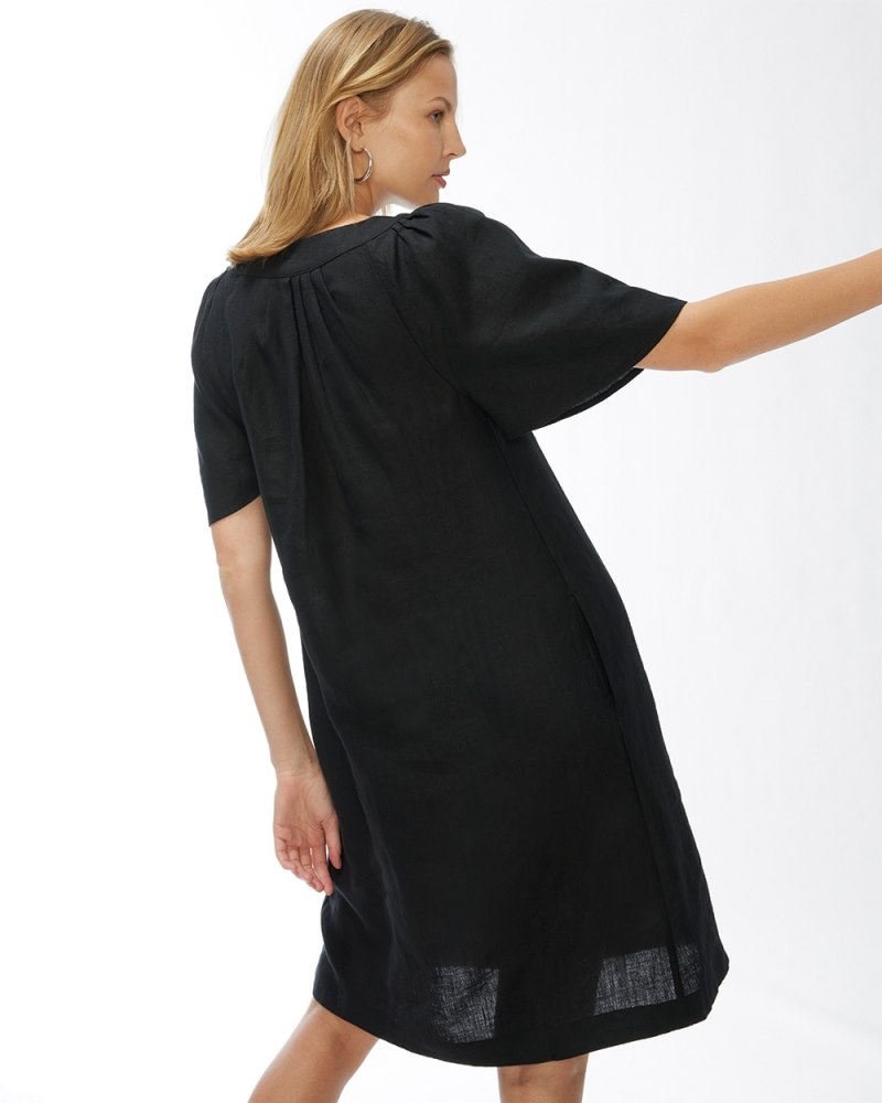 Linen Flutter Sleeve Dress Fuchsia Rose