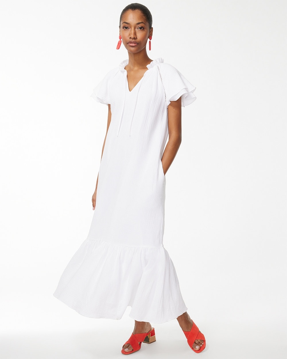 White Gauze Midi Dress Alabaster
