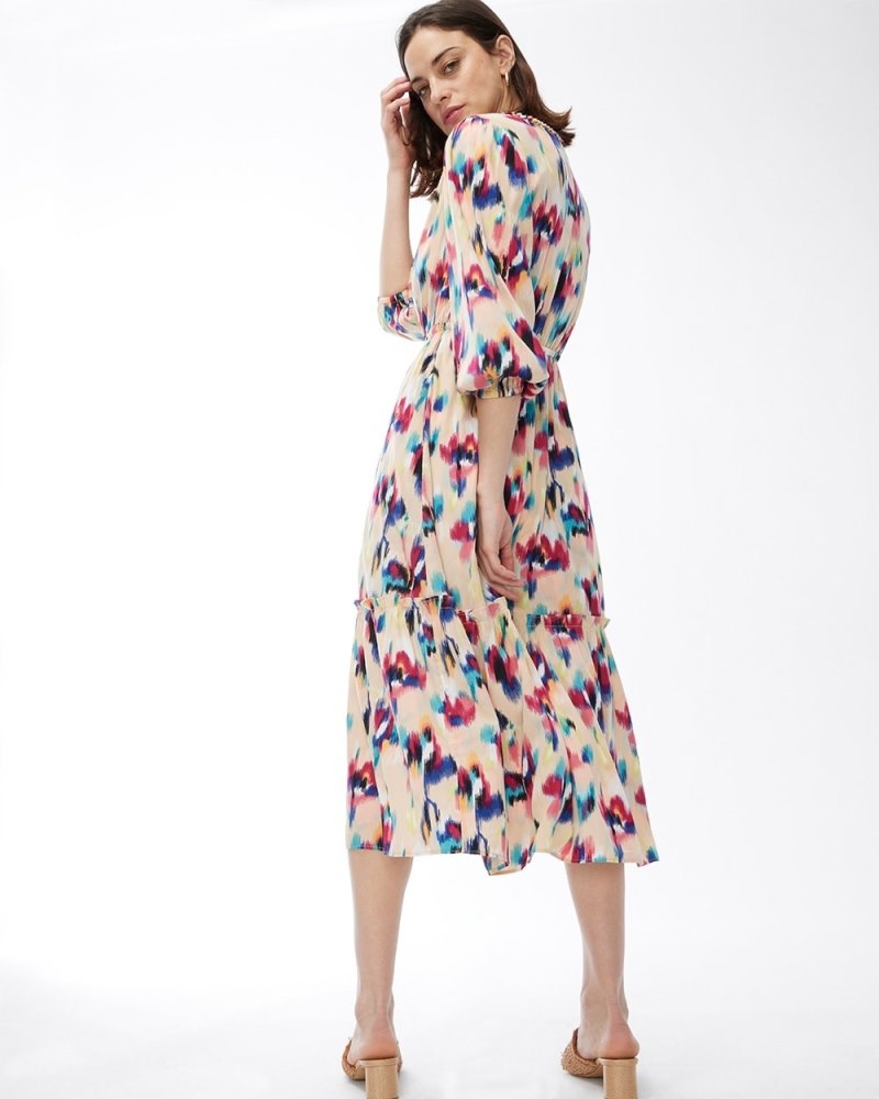 Braid Detail Ikat Midi Dress Very Cherry