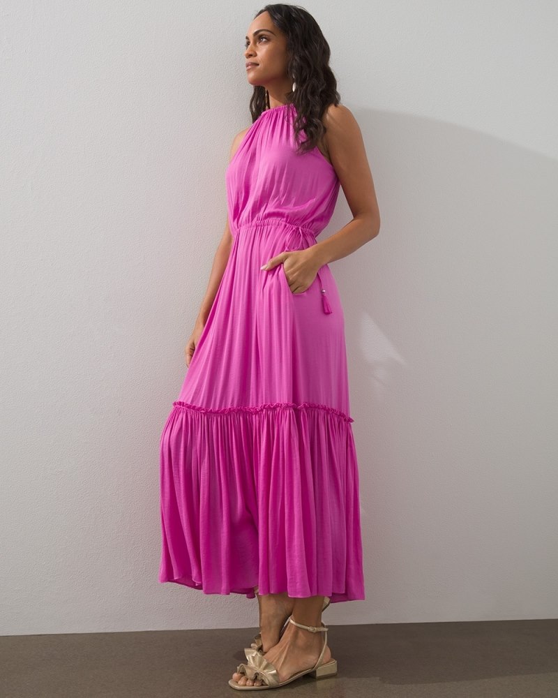 Ruched Crinkle Halter Dress Kalmia